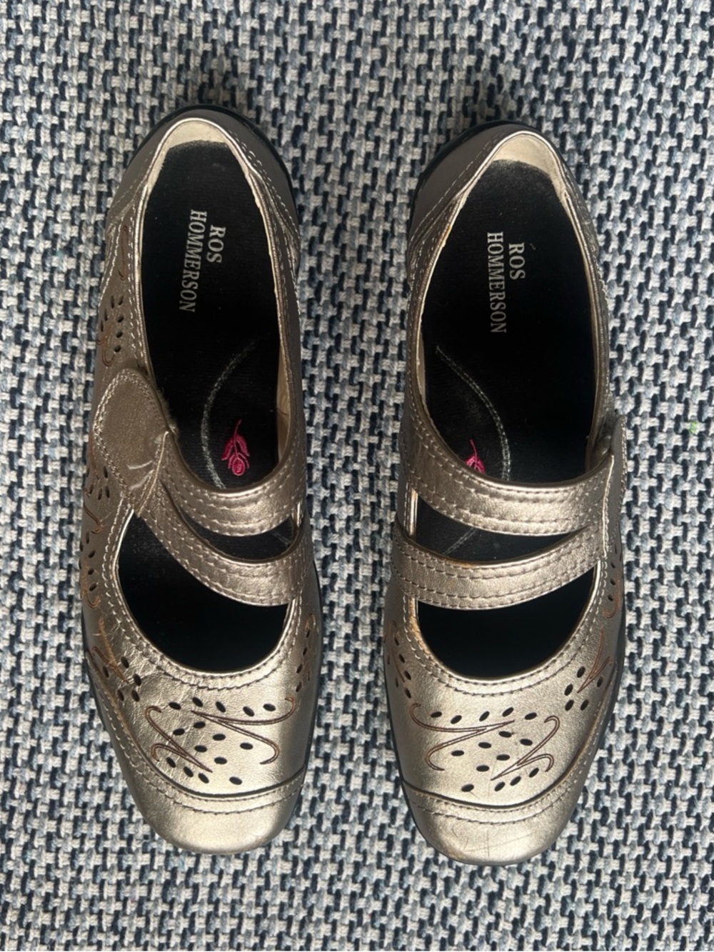 Ros Hommerson Girls Metallic Taupe Double-Strap Mary Janes